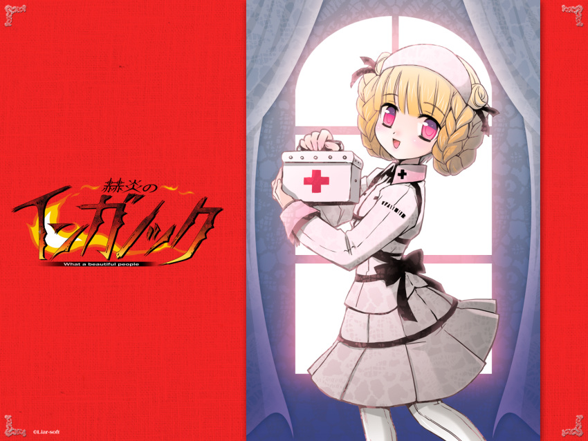 first_aid_kit hat highres kia nurse nurse_cap ooishi_ryuuko pink_eyes sekien_no_inganock wallpaper