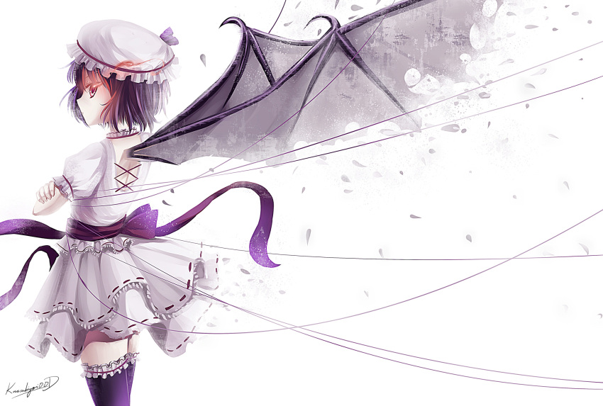 dress hat purple_hair red_eyes remilia_scarlet ribbons short_hair signed thigh-highs touhou wings