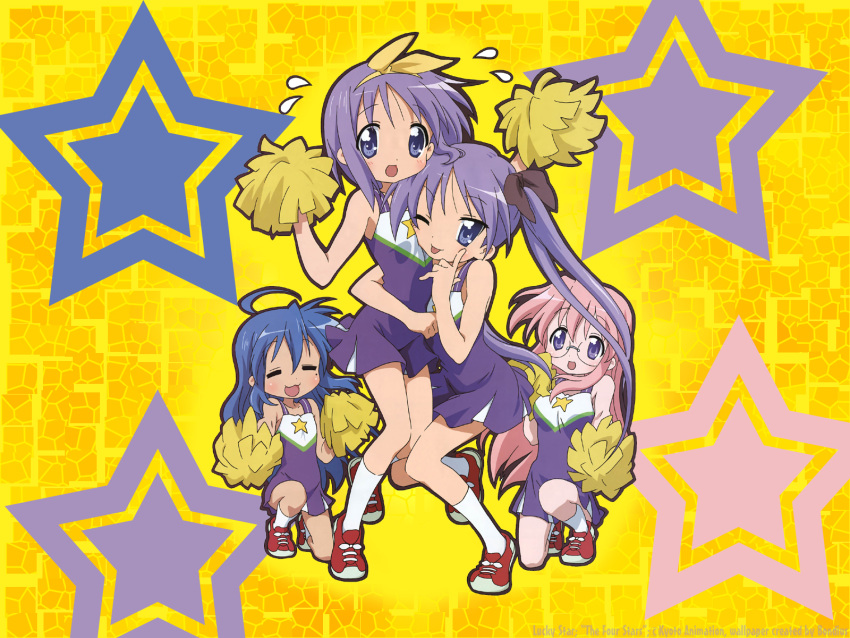 cheerleader hiiragi_kagami hiiragi_tsukasa izumi_konata lucky_star stars takara_miyuki