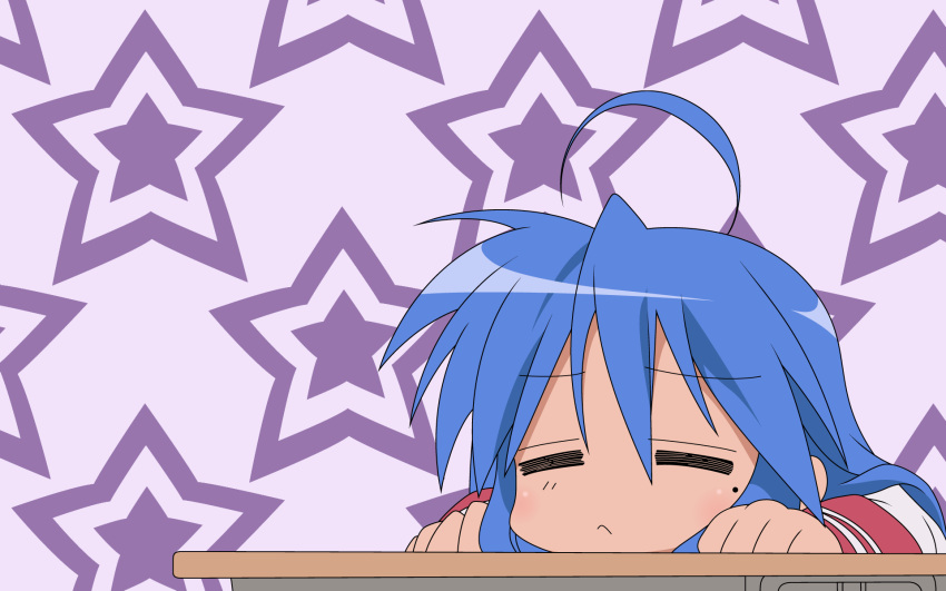 blue_hair closed_eyes izumi_konata lucky_star solo stars