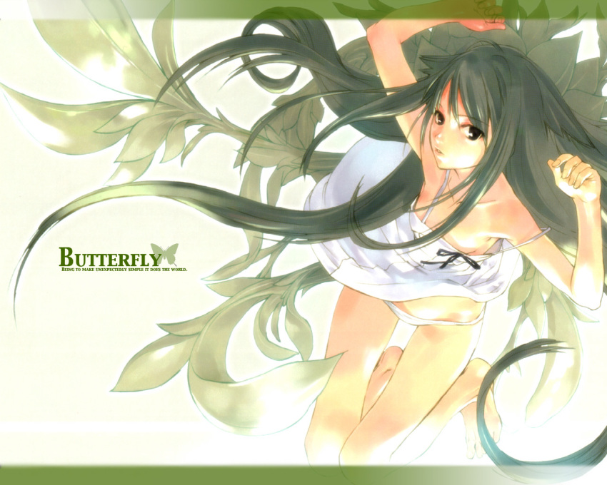 engrish green_hair lowleg lowleg_panties lying okazaki_takeshi panties ranguage saya saya_no_uta strap_slip thigh_gap underwear wallpaper white_panties