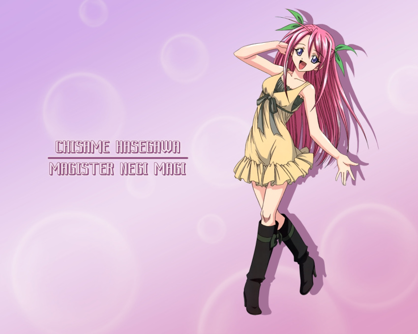 casual chiu dress hasegawa_chisame long_hair mahou_sensei_negima mahou_sensei_negima! pink_hair purple_eyes wallpaper