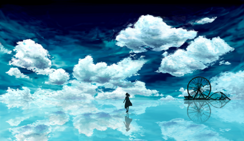 clouds ferris_wheel highres kkxt reflection scenery sky