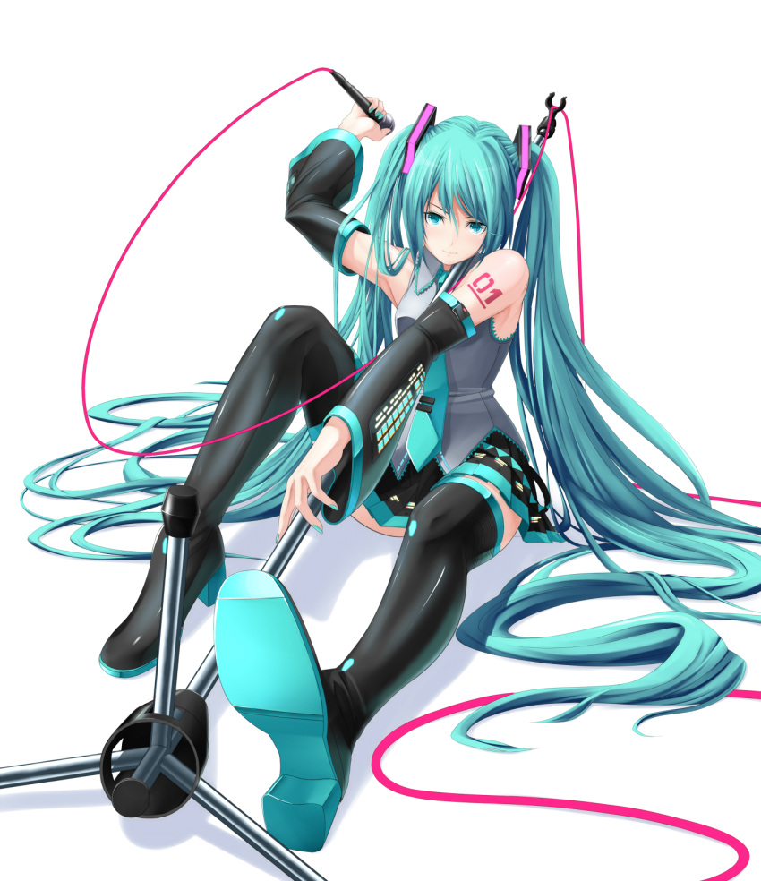 1girl eto hatsune_miku highres legs skirt solo thighhighs vocaloid