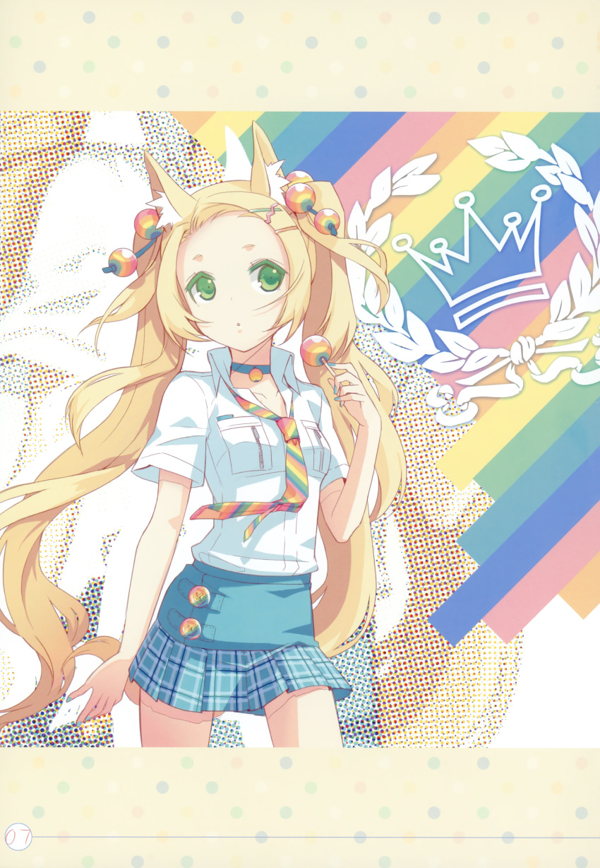 animal_ears candy food_as_clothes food_themed_clothes h2so4 highres lollipop original rainbow skirt solo twintails