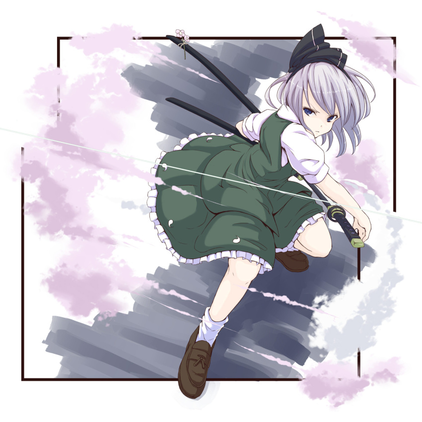 blue_eyes highres katana konpaku_youmu short_hair silver_hair solo sword touhou tsuttsu weapon yukino_tsubu