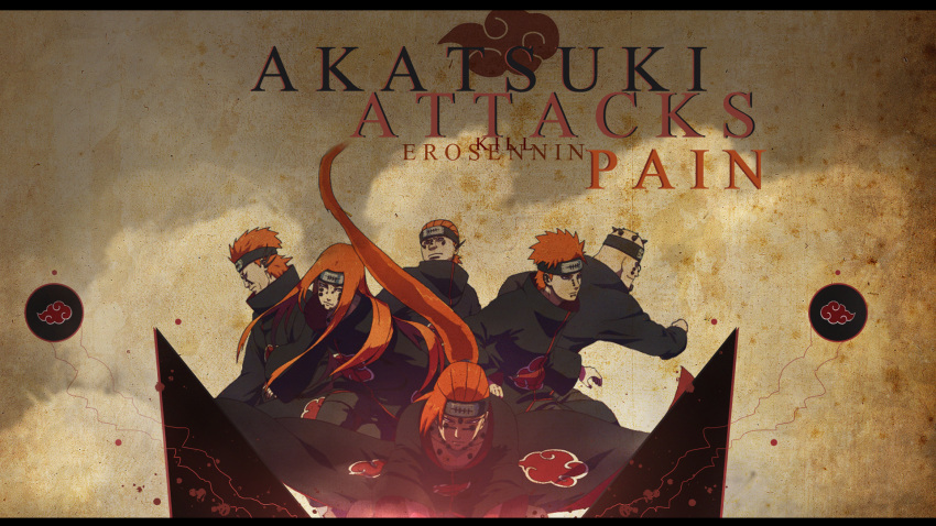akatsuki_(naruto) cloak everyone highres male naruto orange_hair pein piercing spiky_hair wallpaper