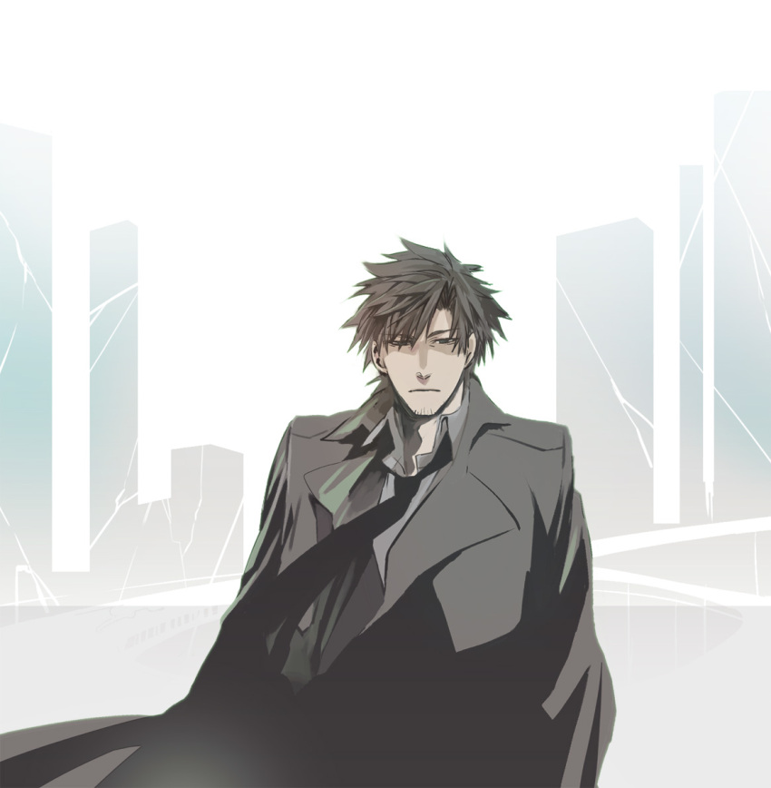 black_eyes black_hair coat emiya_kiritsugu fate/stay_night fate/zero fate_(series) hali long_coat male necktie solo