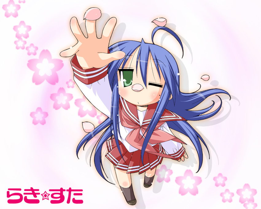 blue_hair izumi_konata lucky_star sakura seifuku solo