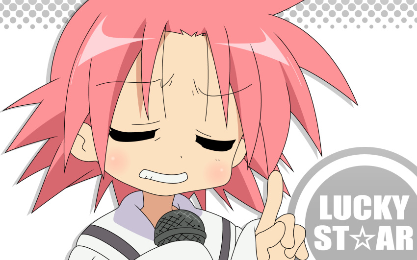 closed_eyes kogami_akira lucky_star microphone tagme