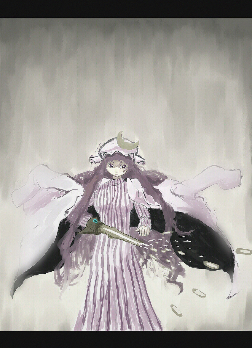 crescent crescent_moon eiji_(age1234) hat highres long_hair patchouli_knowledge purple_eyes purple_hair solo touhou violet_eyes
