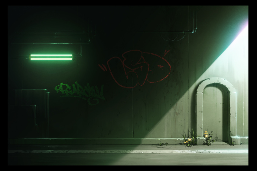 graffiti highres no_humans street technoheart tunnel