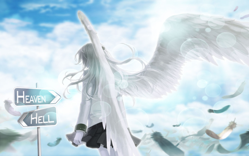angel_beats! clouds feathers tachibana_kanade wings