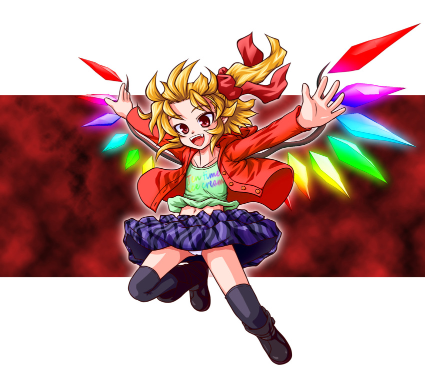 blonde_hair flandre_scarlet fue_(fuef) highres ponytail red_eyes short_hair side_ponytail solo thigh-highs thighhighs touhou wings