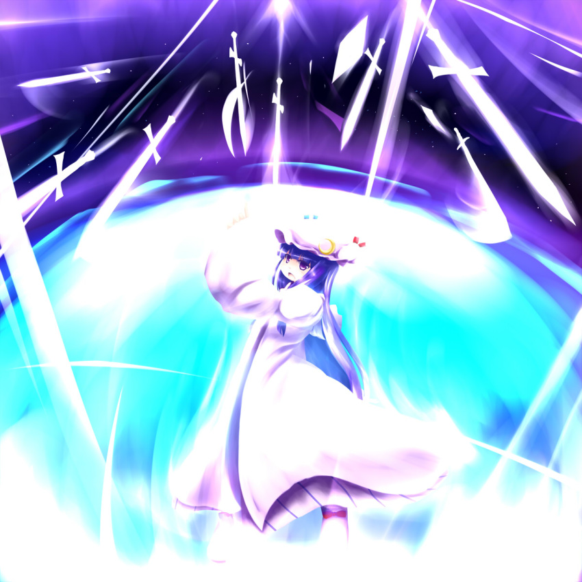 glaring highres patchouli_knowledge purple_hair sword touhou weapon