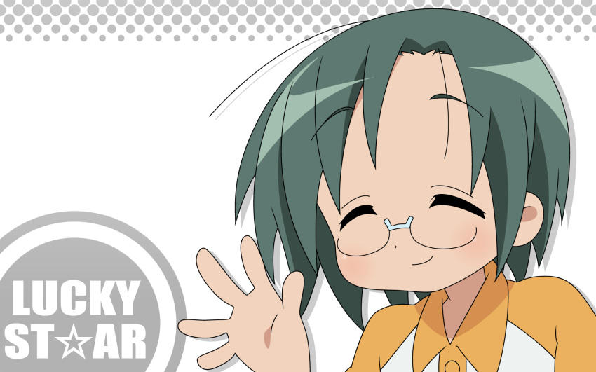 closed_eyes glasses green_hair lucky_star narumi_yui short_hair white