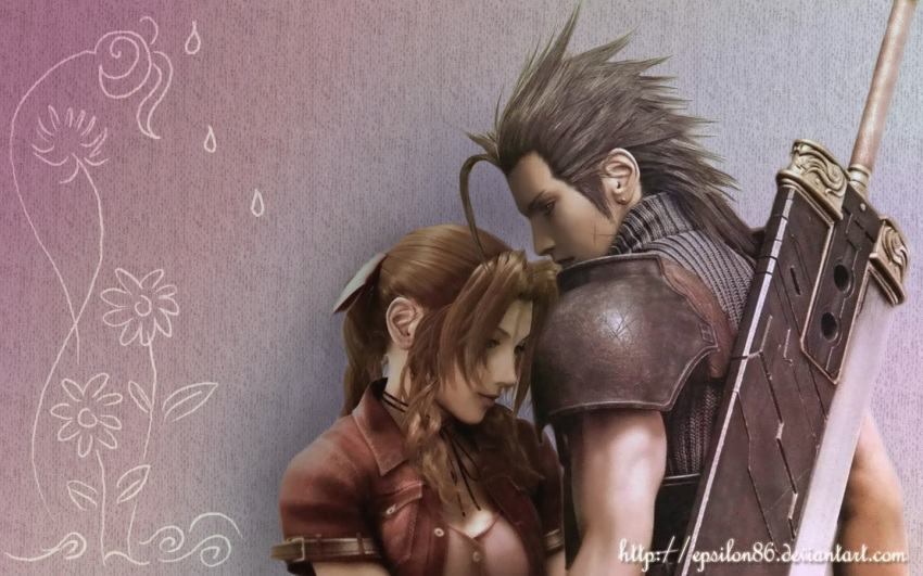 aeris_gainsborough black_hair brown_hair crisis_core_final_fantasy_vii final_fantasy final_fantasy_vii long_hair short_hair zack_fair