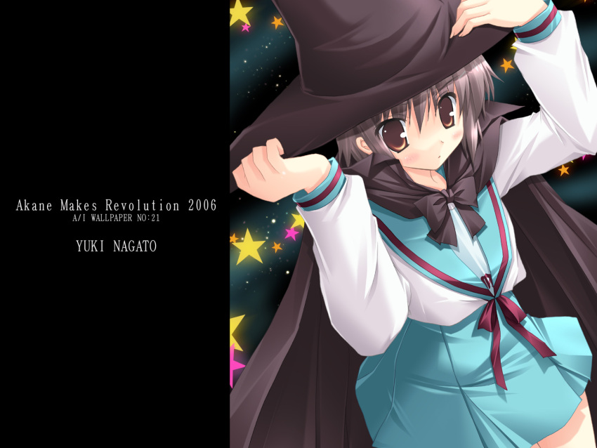 hat highres ikegami_akane nagato_yuki school_uniform suzumiya_haruhi_no_yuuutsu wallpaper witch witch_hat