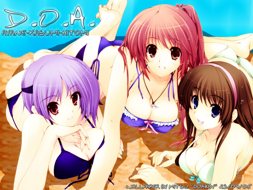 3girls ass ayane ayane_(doa) bikini breasts dead_or_alive hitomi iizuki_tasuku kasumi side_tie_panties swimsuit two-piece_swimsuit