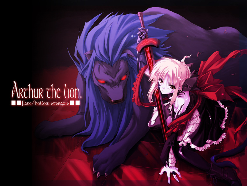 dark_excalibur dark_saber fate/hollow_ataraxia fate/stay_night fate_(series) lion saber saber_alter solo sword wallpaper weapon