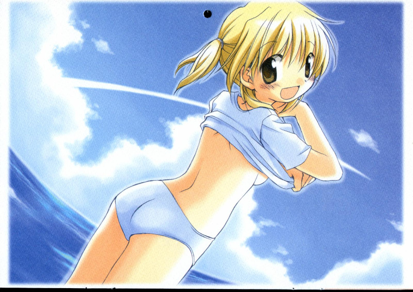 beach blonde_hair from_behind hidamari_sketch miyako panties tagme underboob underwear undressing