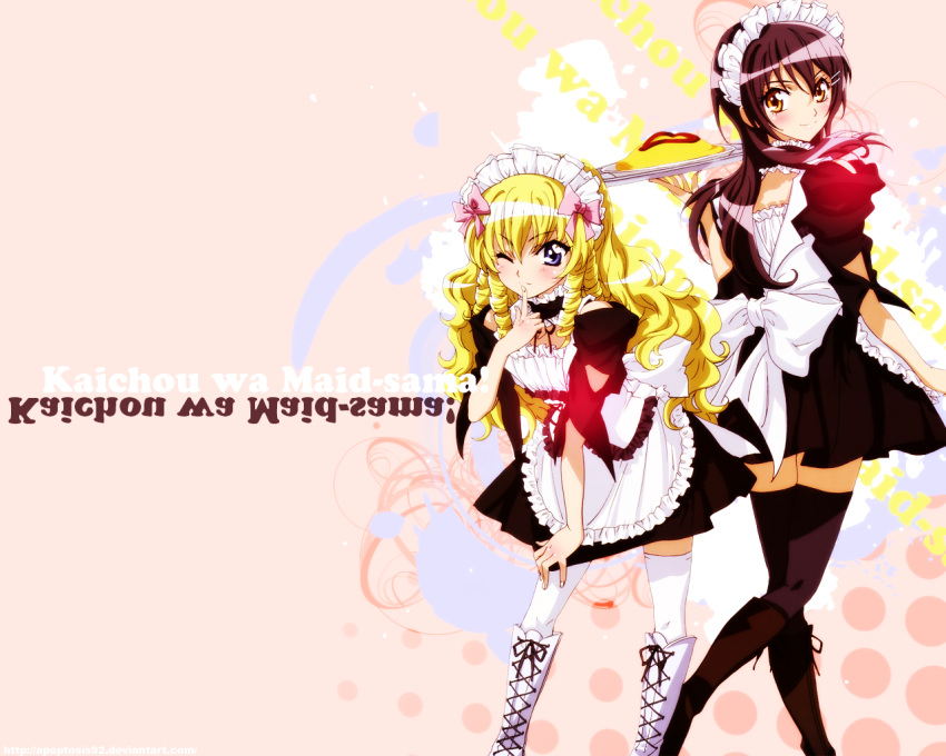 ayuzawa_misaki crossdressinging kaichou_wa_maid_sama maid maid_headress thigh_highs tray