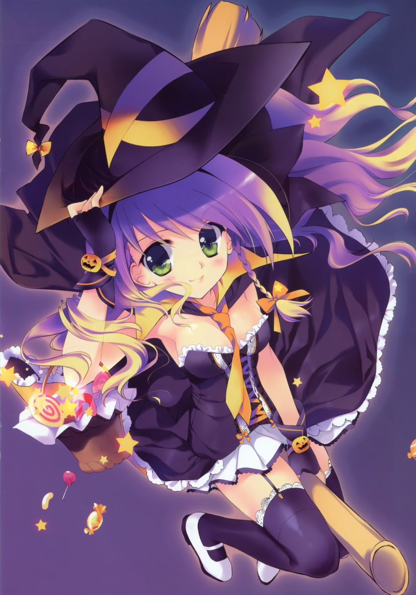 blonde_hair broom candy halloween hat highres rei_(rei's_room) rei_(rei's_room) witch_hat