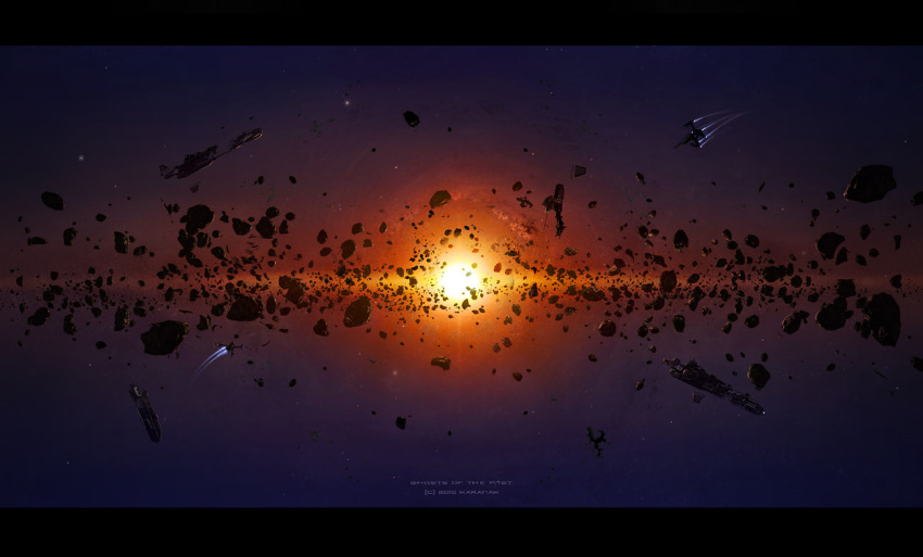 asteroid destruction karanak original scenery ship space sun