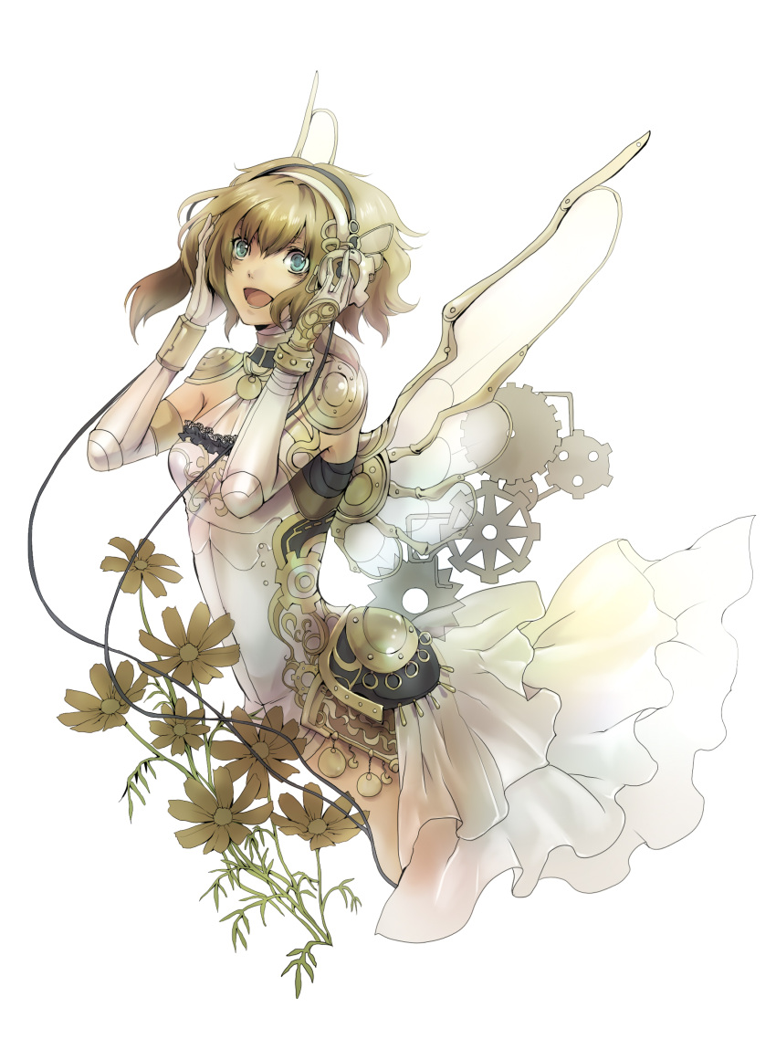 absurdres blonde_hair blue_eyes bodysuit headphones highres mechanical_wings original senano-yu short_hair solo wings