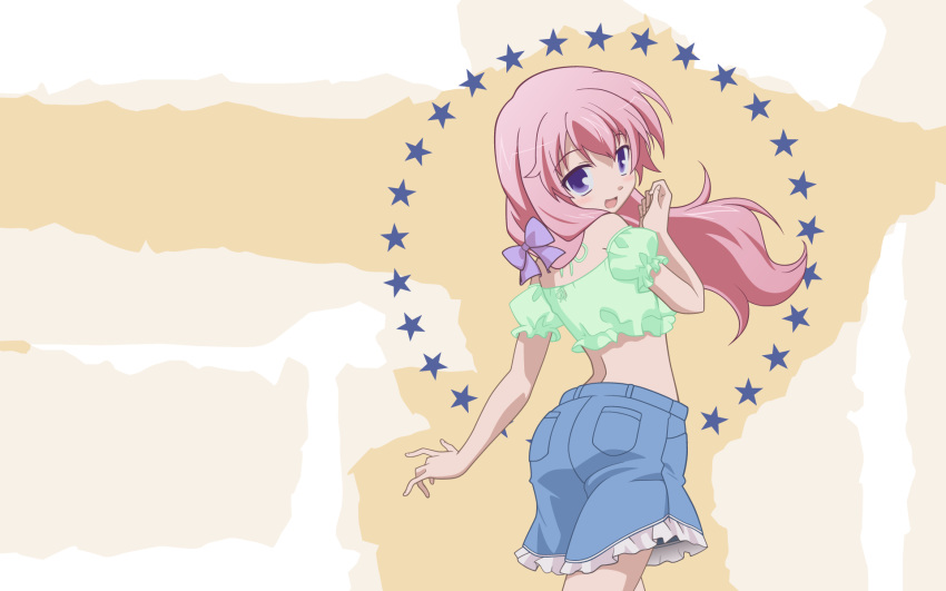 baka_to_test_to_shoukanjuu blush highres himeji_mizuki long_hair miniskirt mobile_suit_gundam photoshop pink_hair purple_eyes skirt smile solo vector vector_trace wallpaper