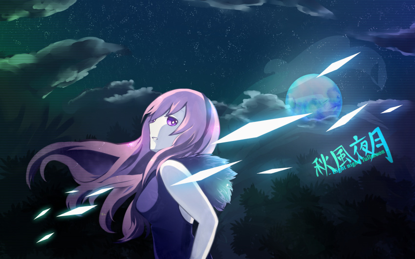 clouds long_hair megurine_luka moon night stars vocaloid