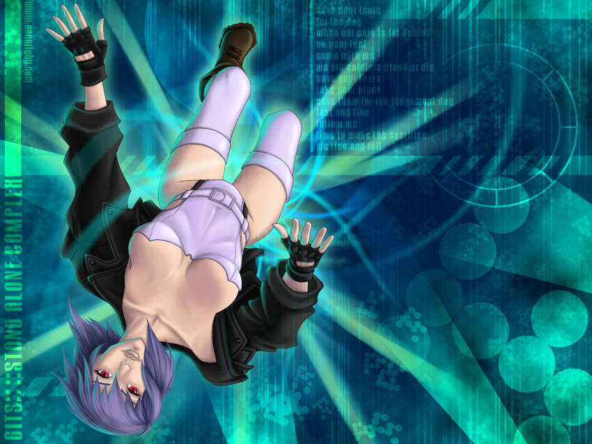1girl rnblack_jacket breasts cleavage female ghost_in_the_shell kusanagi_motoko red_eyes solo tagme