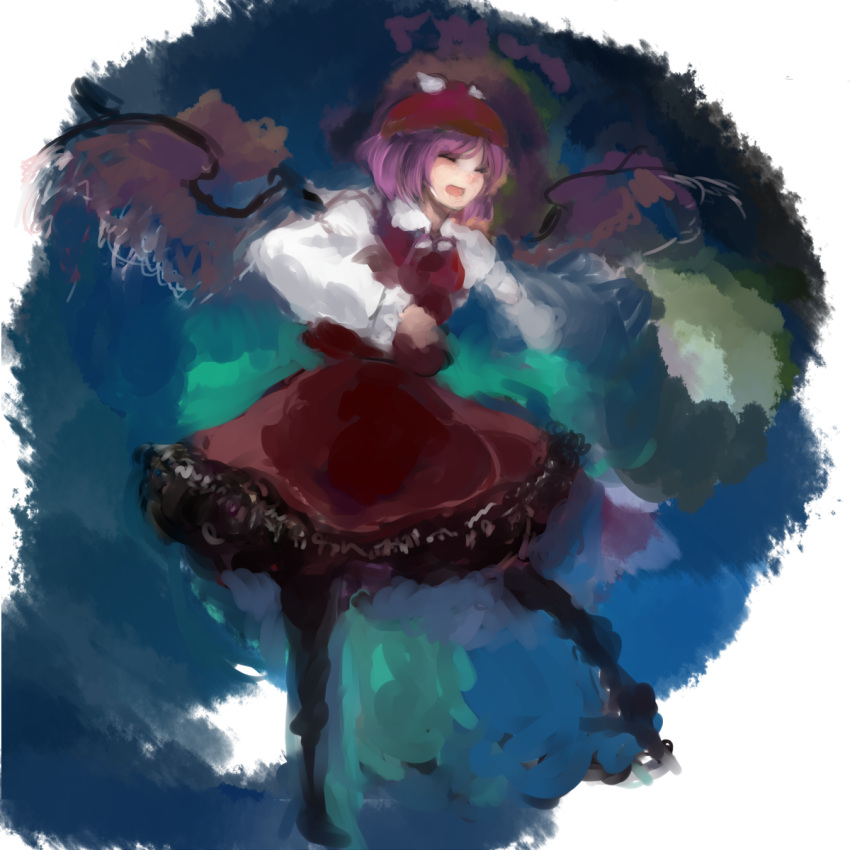 closed_eyes eyes_closed hat highres maccha_cocoa mystia_lorelei open_mouth pink_hair short_hair solo touhou wings
