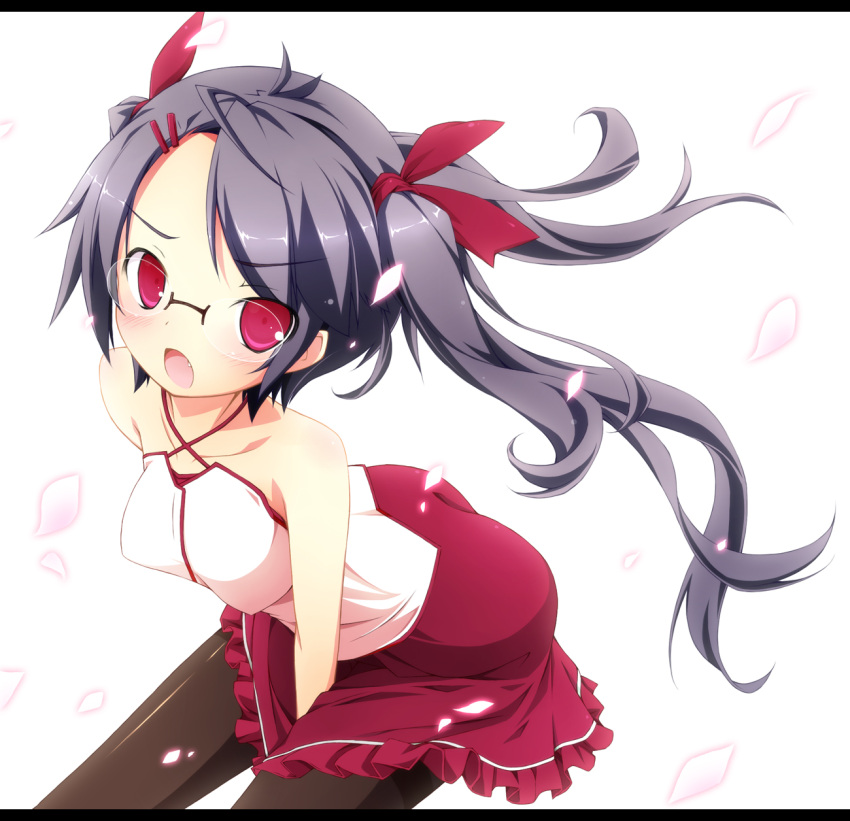 altivr bad_id fang glasses highres kanzaki_sora original pantyhose red_eyes skirt solo twintails