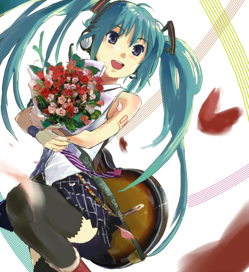 bad_id blue_eyes hatsune_miku highres open_mouth shuku skirt thigh-highs thighhighs twintails vocaloid