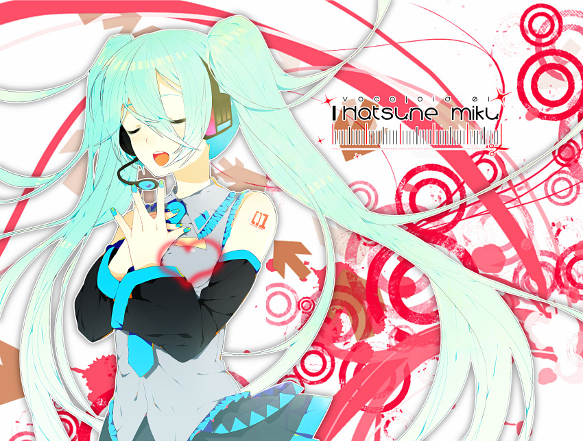 closed_eyes donacoo eyes_closed hatsune_miku heart highres nail_art nail_polish open_mouth singing twintails vocaloid