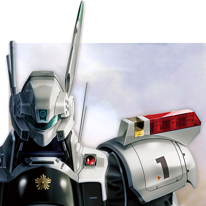 90s alphonse_(av-98_ingram) antennae av-98_ingram close-up highres hush26 japan kidou_keisatsu_patlabor mecha oldschool patlabor police realistic science_fiction solo