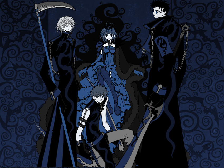 blue clamp dark fay_d_flourite kurogane sakura scythe sword syaoran tsubasa_reservoir_chronicle