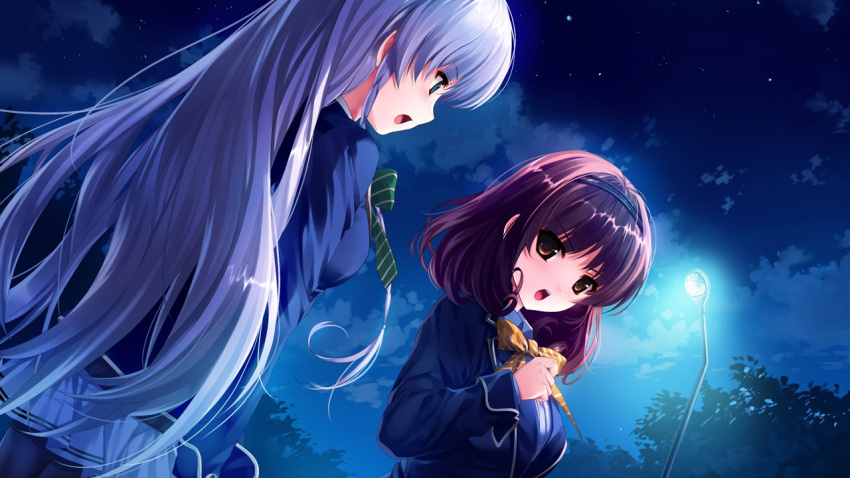 furukawa_yui game_cg kuroya_shinobu misaki_kurehito night sasaki_kaori sky stars ushinawareta_mirai_wo_motomete