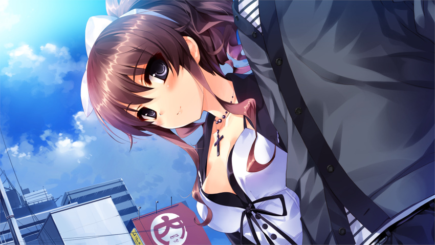 blush brown_hair game_cg hanamiya_nagisa kuroya_shinobu ushinawareta_mirai_wo_motomete