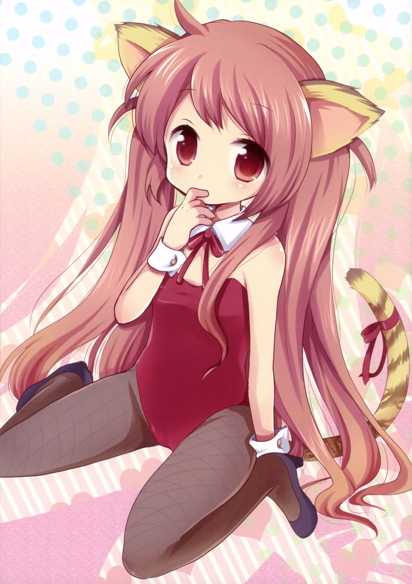 animal_ears brown_hair cat_ears copyright_request highres hiroichi pantyhose solo tail twintails