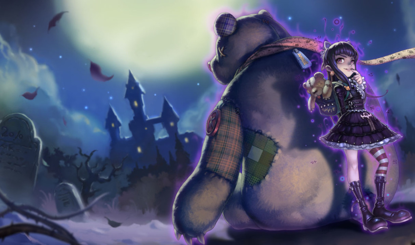 annie gothic league_of_legends official_art stuffed_animal stuffed_toy teddy_bear thigh-highs thighhighs tibbers