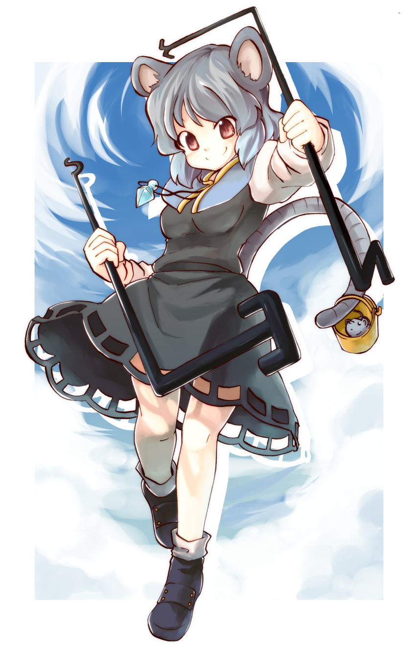 absurdres animal_ears bad_id grey_hair highres jewelry mouse mouse_ears mouse_tail naka_akira nazrin pendant red_eyes short_hair solo tail touhou