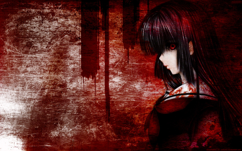 black_hair blood enma_ai jigoku_shoujo long_hair polychromatic red_eyes