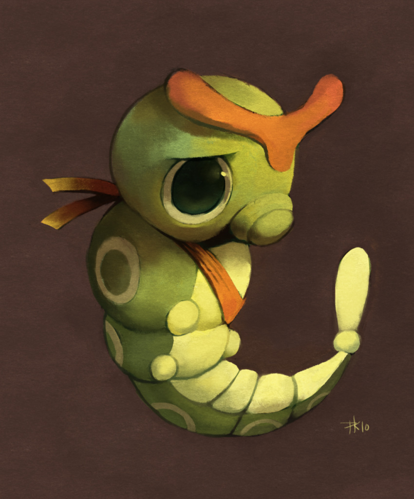 caterpie clothed_pokemon faux_traditional_media highres no_humans pokemon pokemon_(creature) purplekecleon sad solo