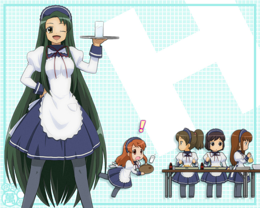 chibi long_hair maid nagian pantyhose suzumiya_haruhi_no_yuuutsu tsuruya very_long_hair waitress wallpaper