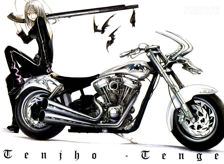 highres motor_vehicle motorcycle natsume_maya oogure_ito shotgun tenjou_tenge vehicle wallpaper weapon