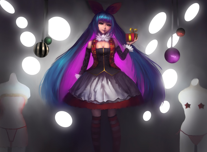 black_sclera dark_persona dress green_eyes long_hair multicolored_hair panty_&amp;_stocking_with_garterbelt solo stocking_(character) stocking_(psg) striped striped_legwear striped_thighhighs thigh-highs thighhighs two-tone_hair vinci