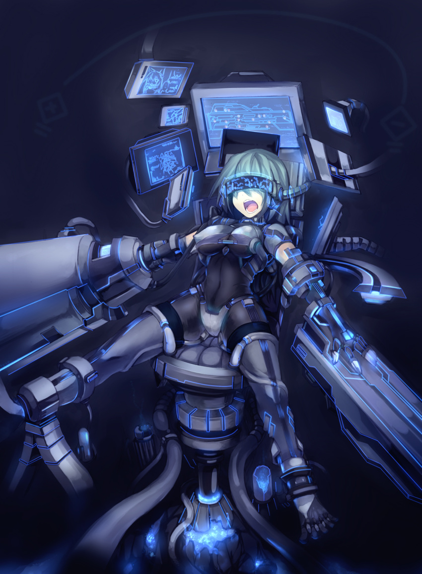 bodysuit breasts head_mounted_display highres mamuru open_mouth original restrained solo