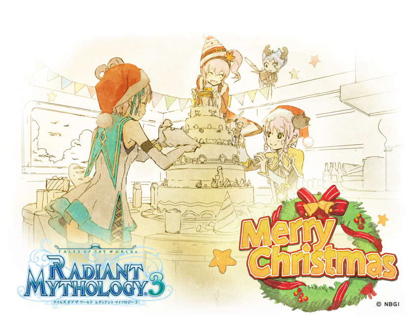 bread cake christmas food gift hat kanonno_earhart kanonno_grassvalley multiple_girls multiple_persona official_art pasca_kanonno santa_hat sepia smile star tales_of_(series) tales_of_the_world_radiant_mythology tales_of_the_world_radiant_mythology_3 wallpaper